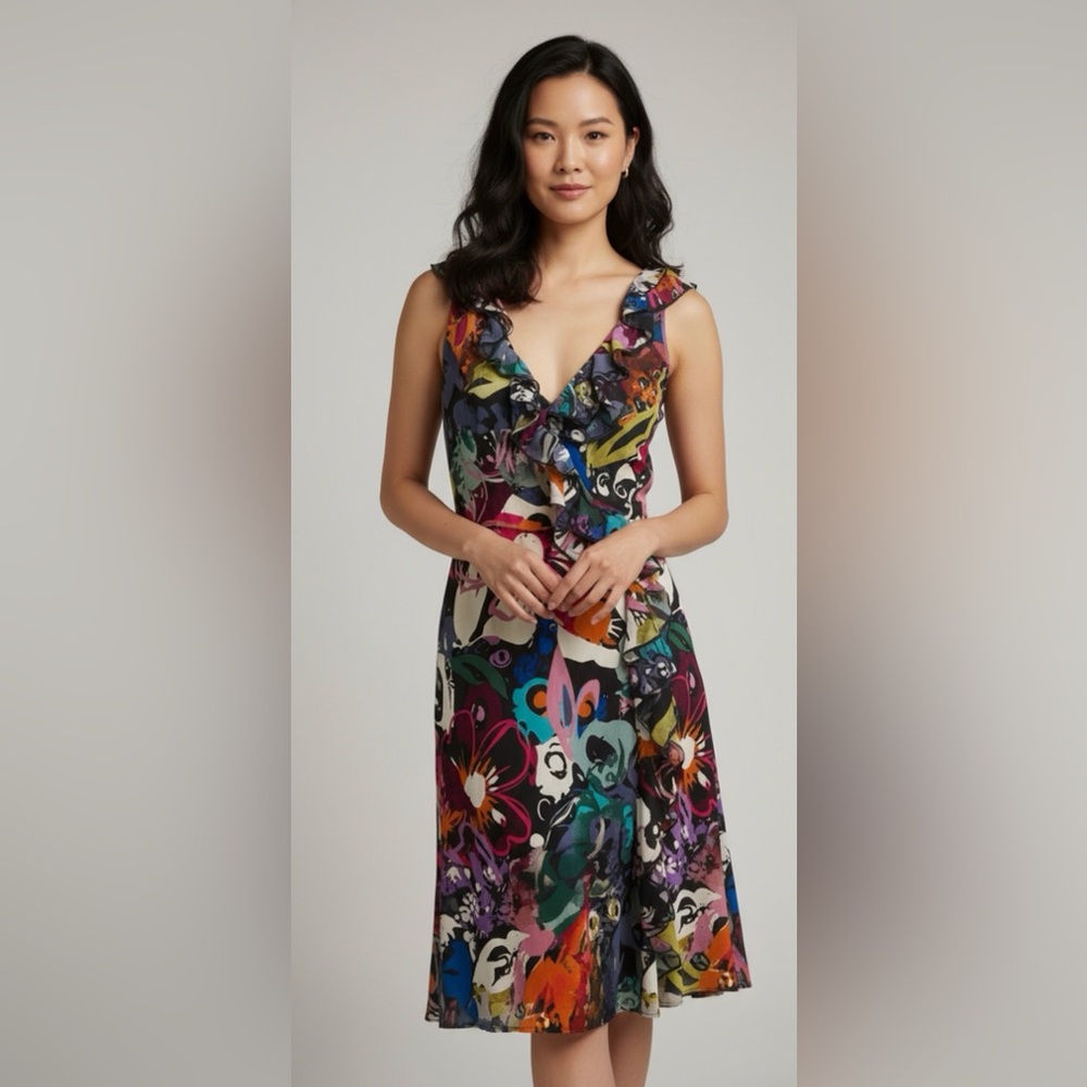 Suzi Chin Multicolor Ruffled Wrap Dress - Size 14